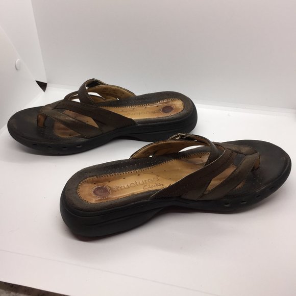 Clarks Pewter Bronze Leather Slip On  Sandals  6 - Picture 9 of 10